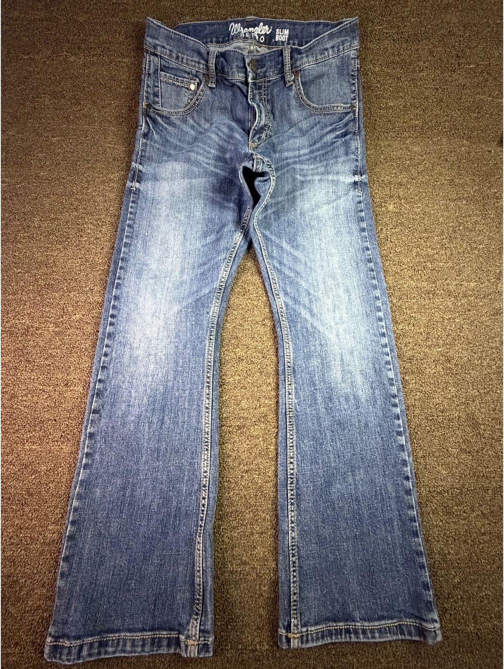 Wrangler Retro Jeans Mens 32x30 Blue Slim Bootcut Stretch